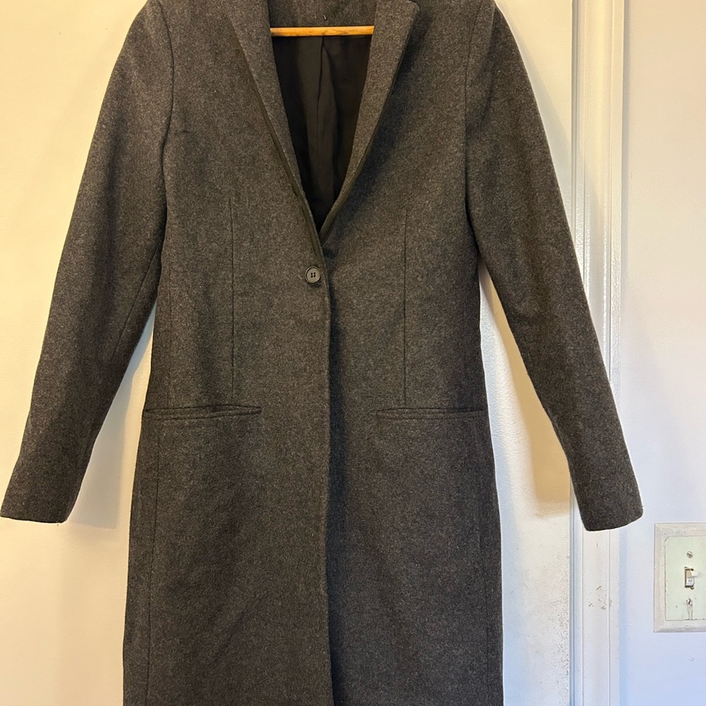 Charcoal Gray Wool-Blend Long Coat / Overcoat